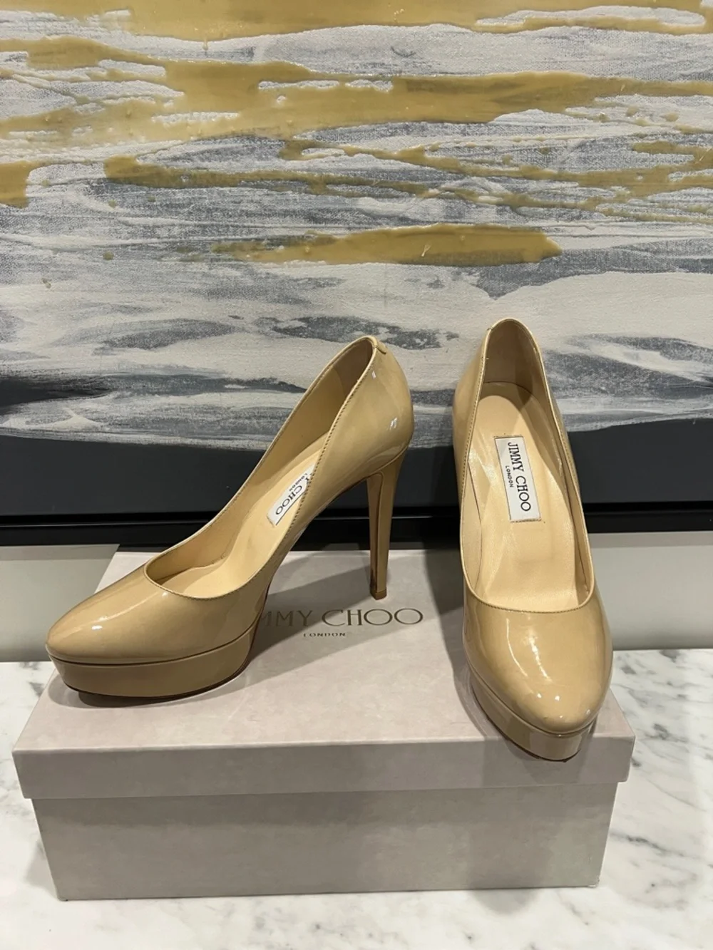 Jimmy Choo Beige Patent Leather Pumps - Picture 2 of 9